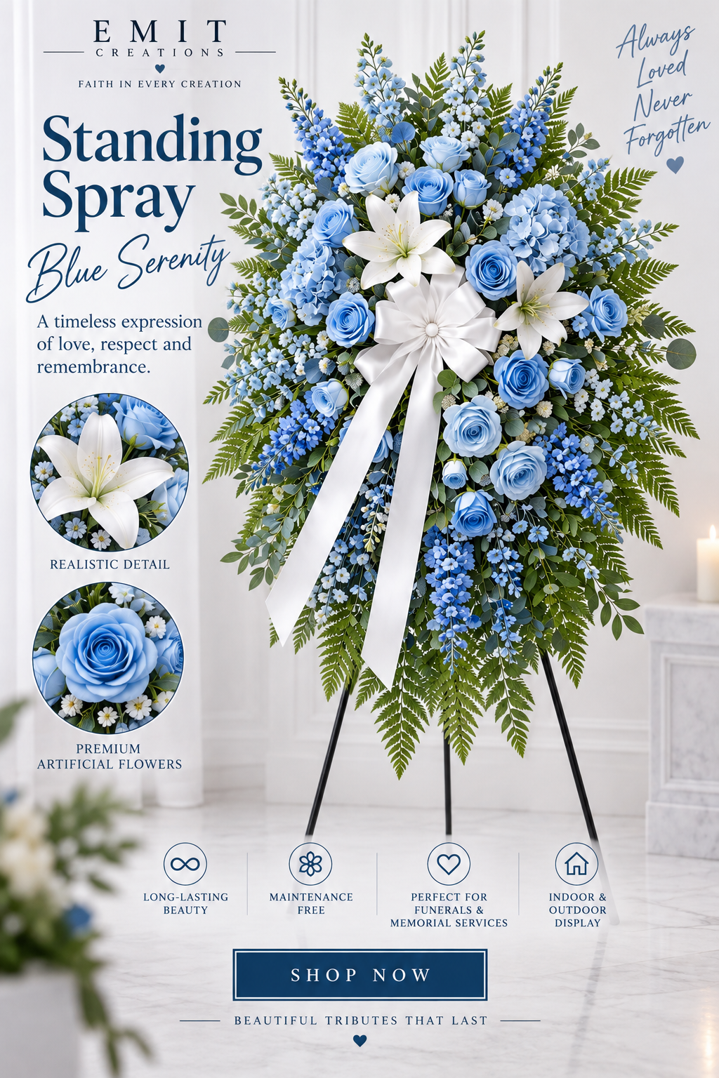 💙 Blue Serenity Memorial Standing Spray