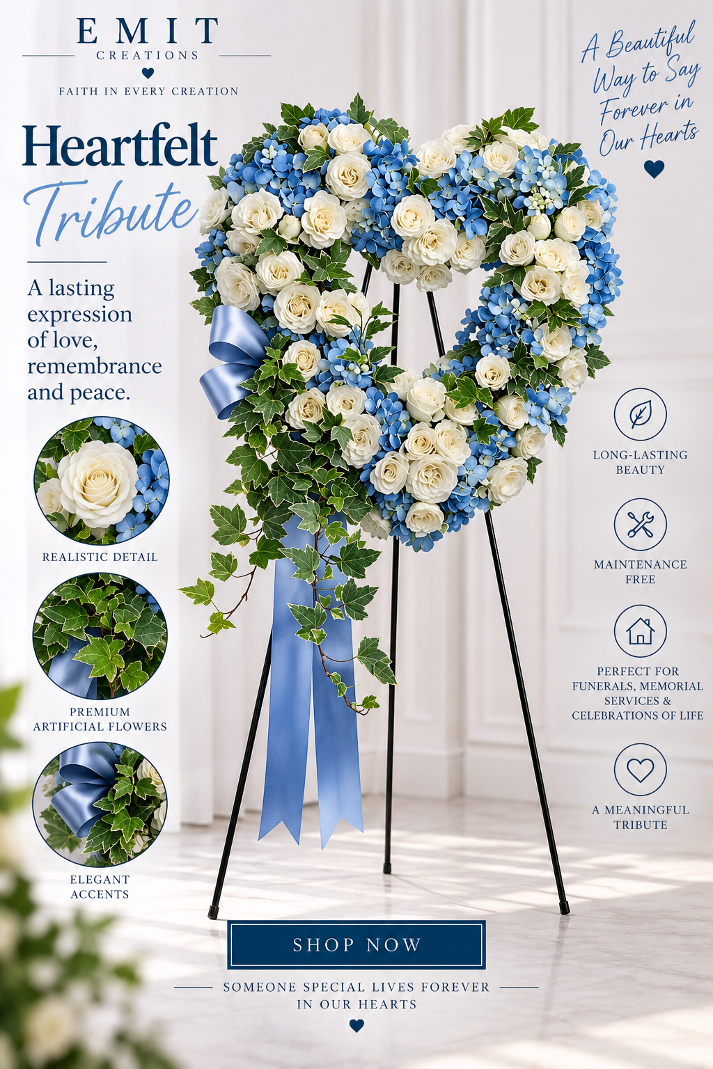 💙 💙 Heartfelt Tribute Artificial Floral Heart