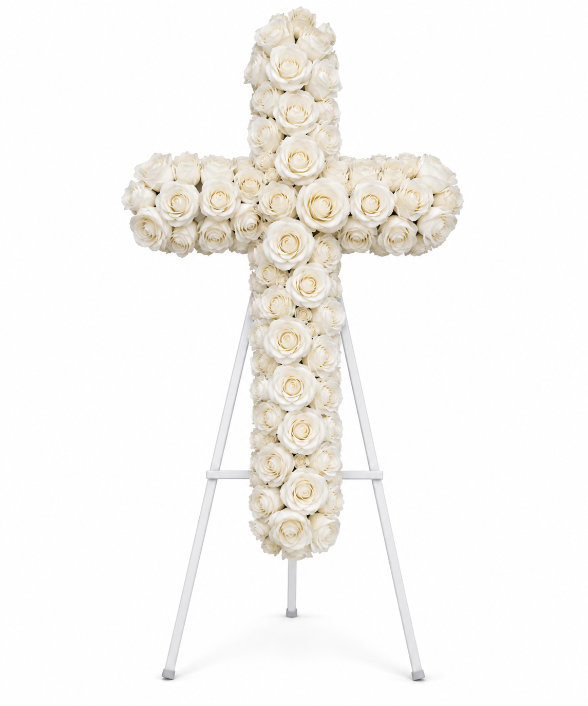 ✝️ 30" White Rose Memorial Cross – Artificial Floral Arrangement