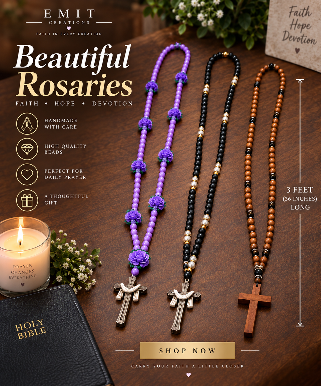 💜 Crafted in Faith – One-of-a-Kind Rosaries
