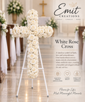 ✝️ 30" White Rose Memorial Cross – Artificial Floral Arrangement