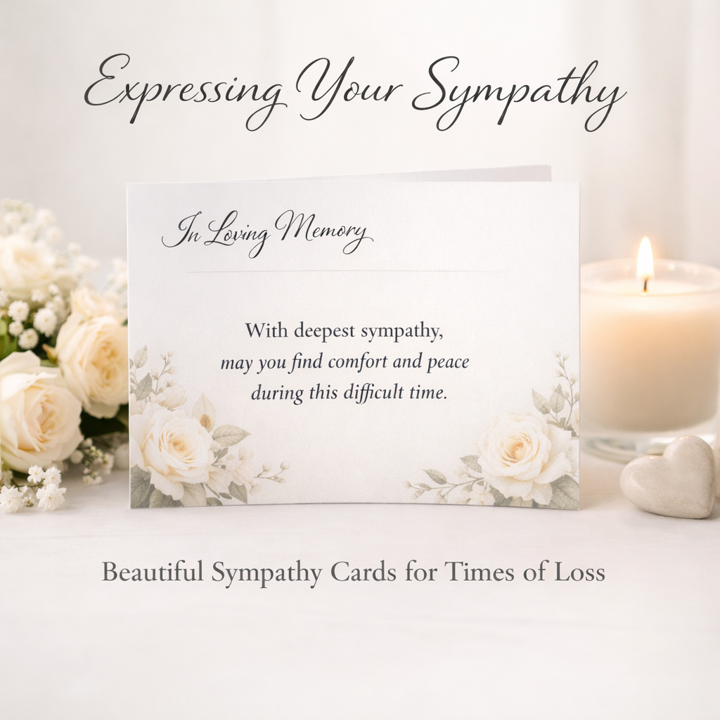 Sympathy card with flowers and candle on a white background
